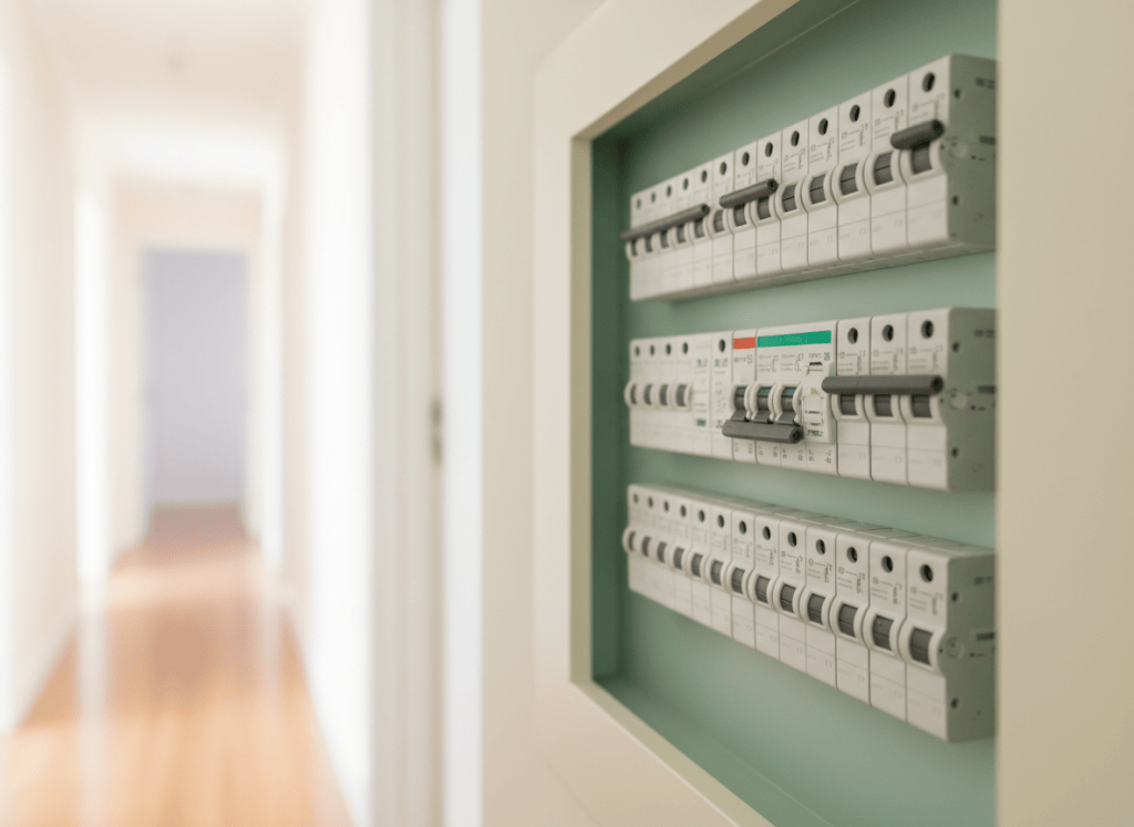 Cuadro eléctrico de una vivienda con interruptores automáticos ordenados
